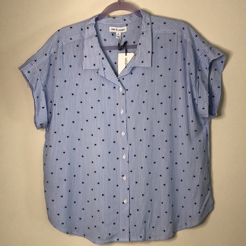 Alex & Jordan Blue Striped Stars Button-Down Shirt